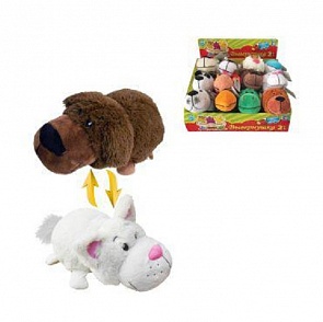 Плюшевая игрушка Вывернушка 2 в 1, Шоколадный Лабрадор-Белый кот, 6 видов (1toy, Т10920)